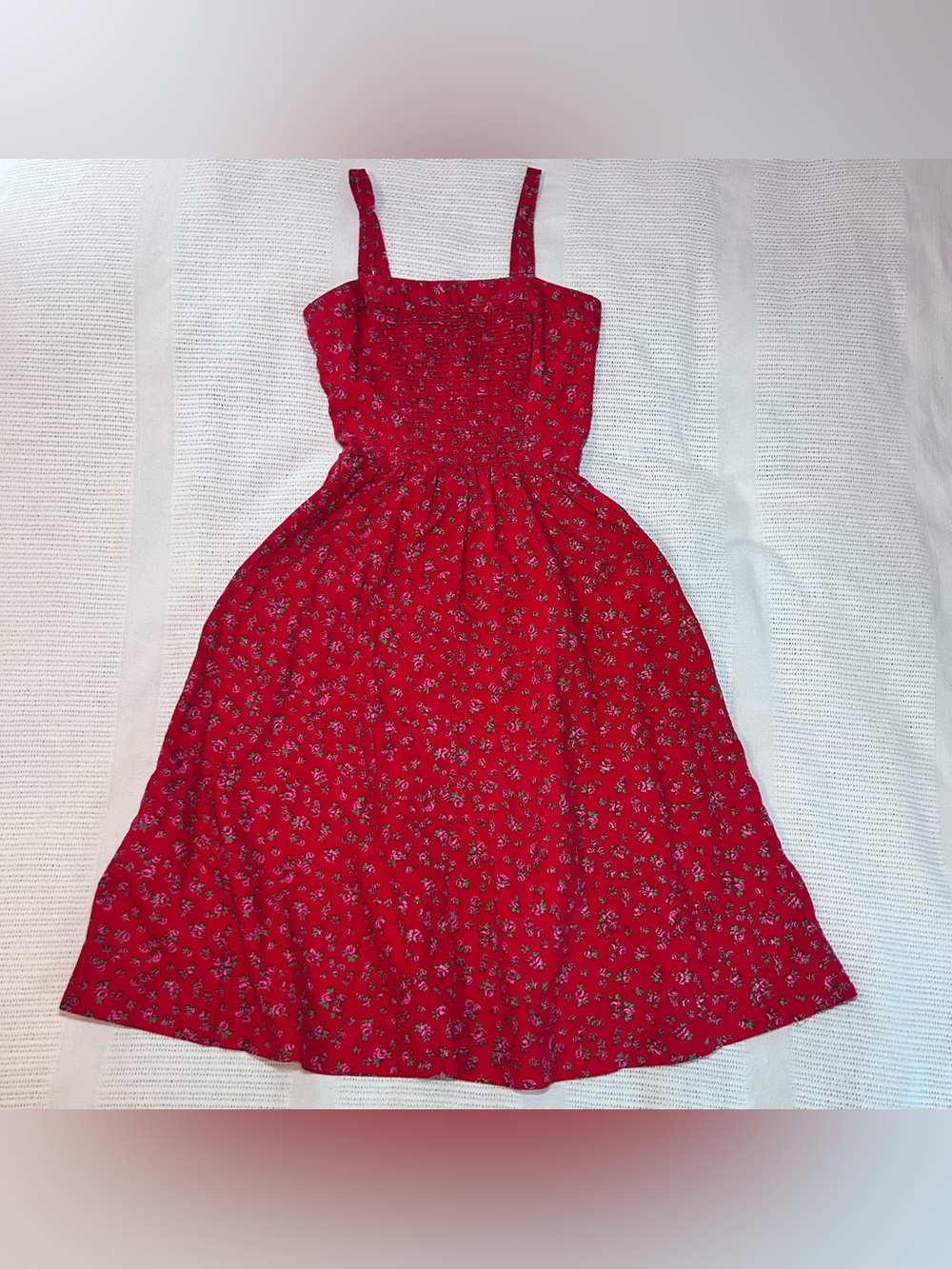 Vintage Lanz XS Red Rose Ditzy Floral Sundress